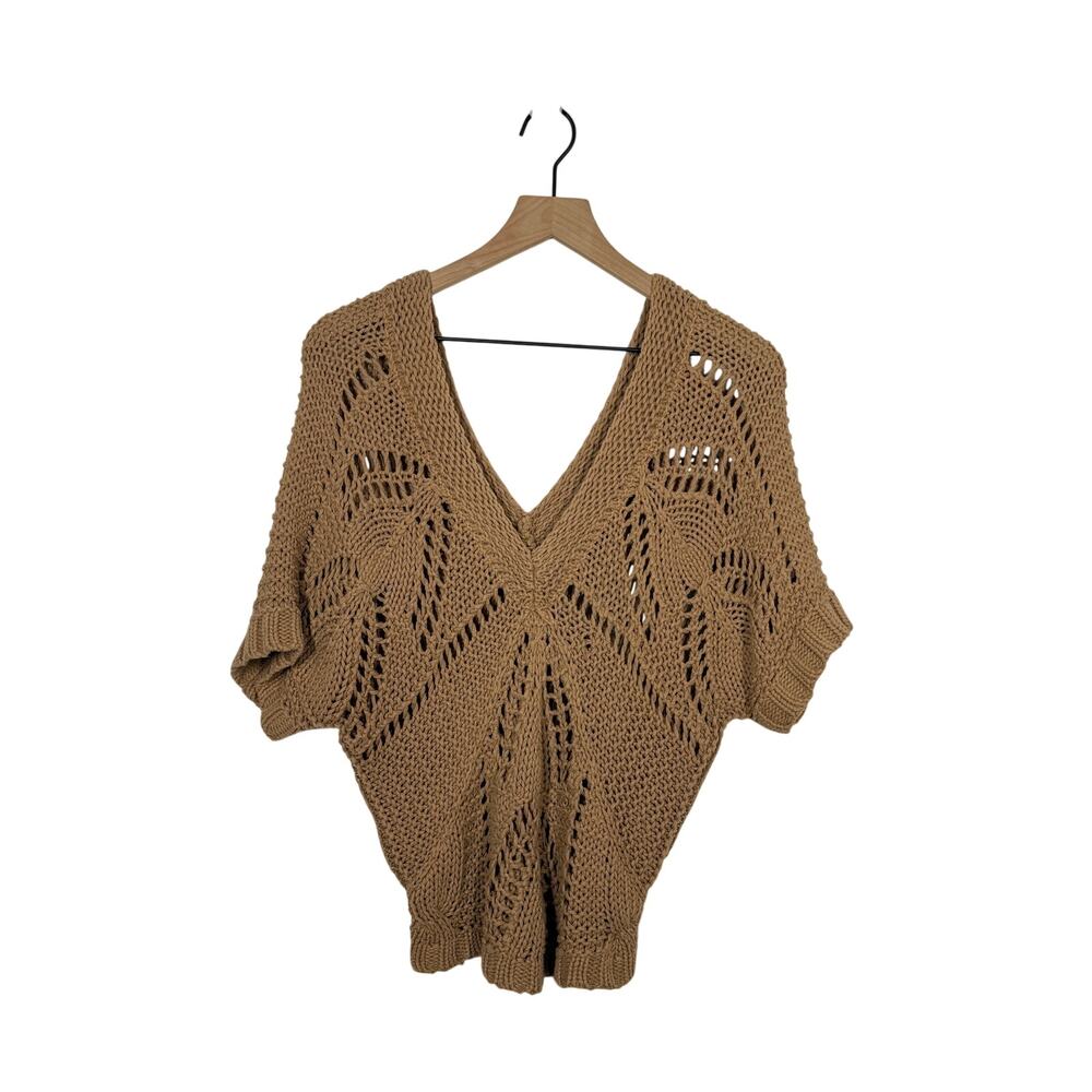 Old Navy Crochet Knit Sweater Medium‎ Brown V-Neck Preppy Short Boho Y2K Indie